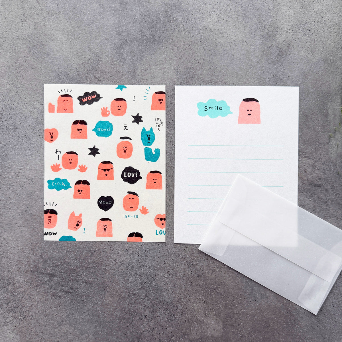 iwahanko.× mizushima Small Letter Writing set Face