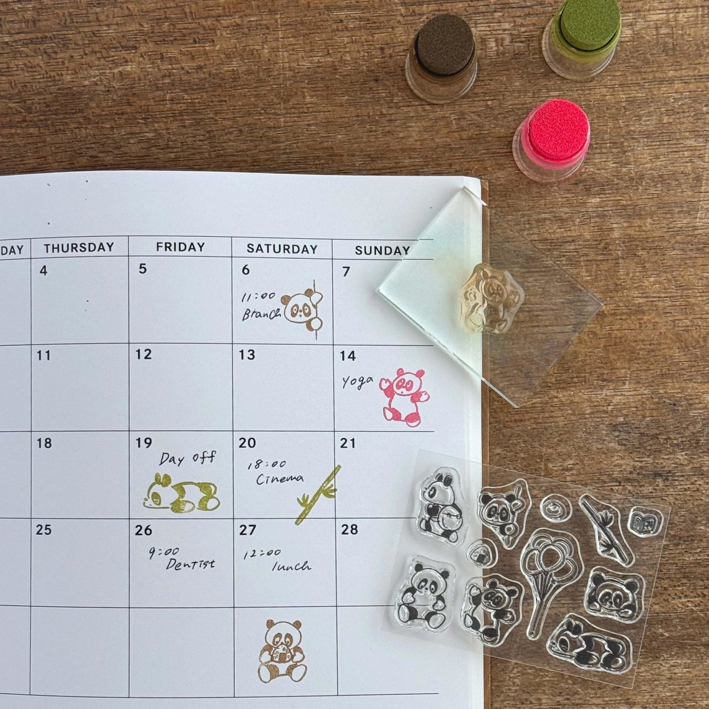 Chanky Matsumoto × mizushima JIZAI Clear Stamp LOG Techo Moriage-tai Panda Diary