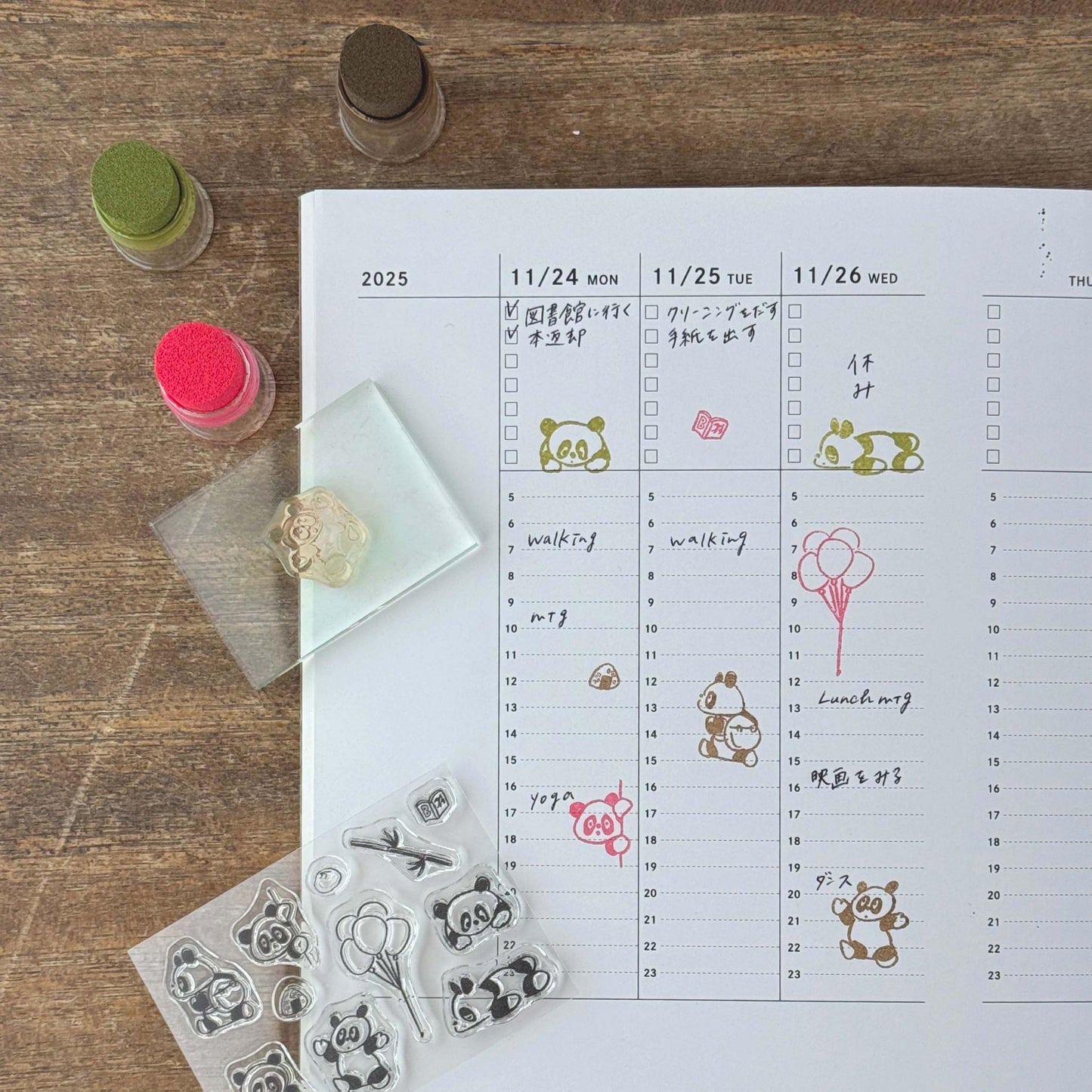 Chanky Matsumoto × mizushima JIZAI Clear Stamp LOG Techo Moriage-tai Panda Diary