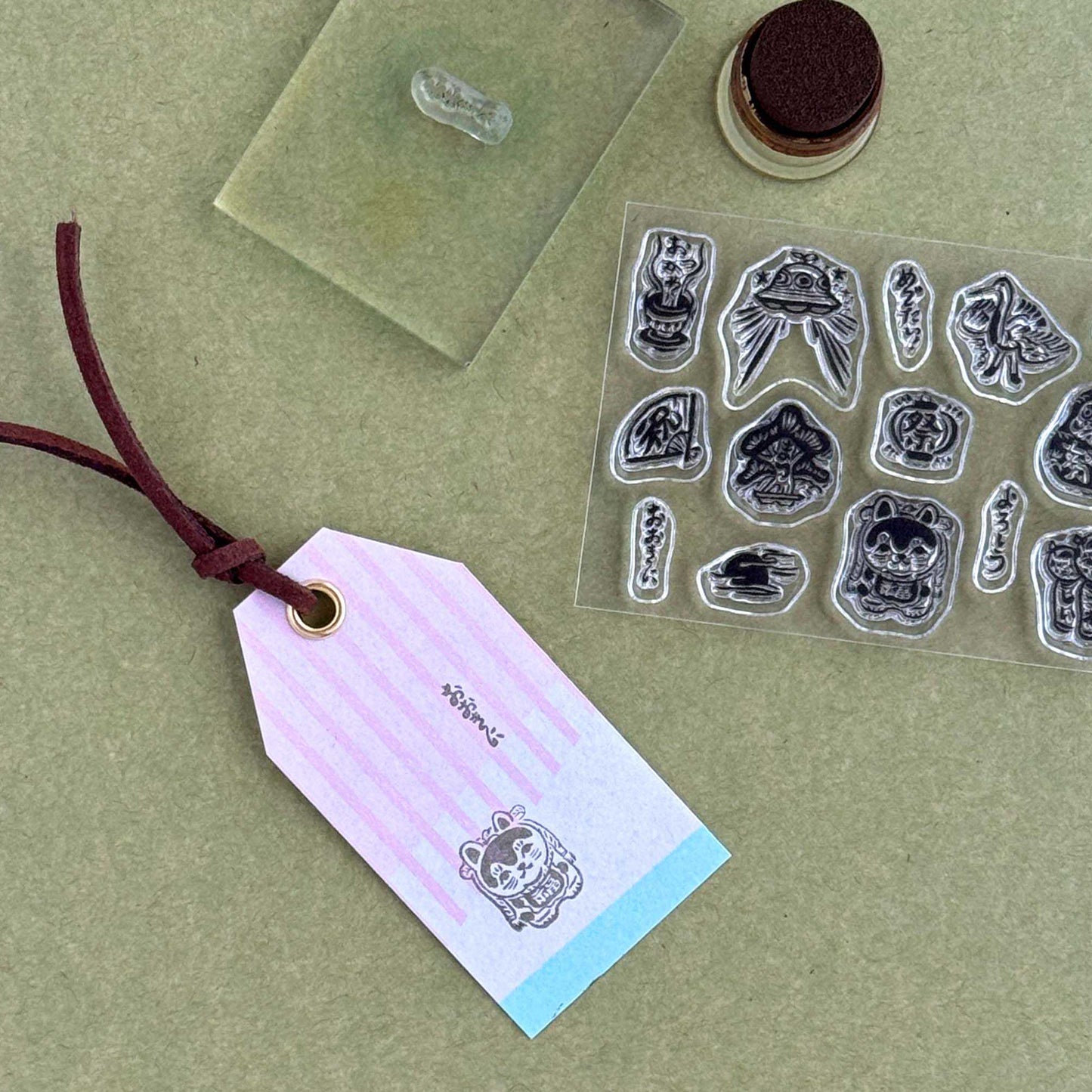 Inunco × mizushima JIZAI Clear Stamp POCKET OMEDETAI
