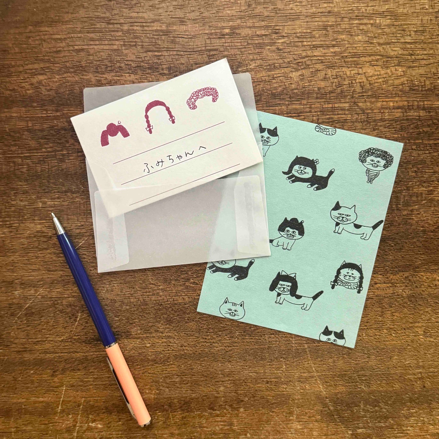 Shibata Keiko × mizushima Small Letter set Cats and Wigs