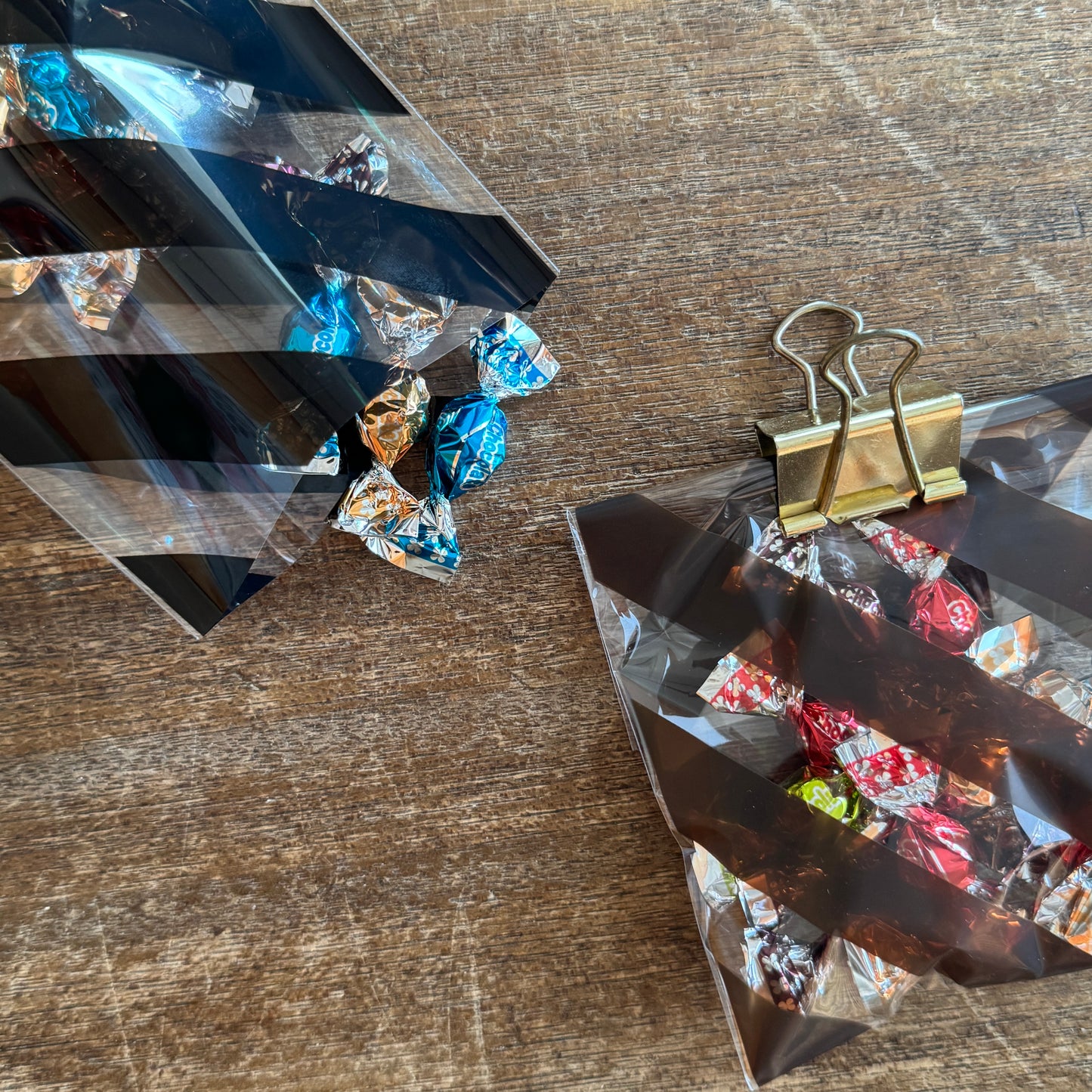 水縞クリアバッグ ブラウン 縞々